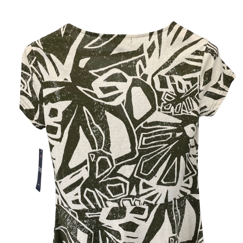 Chaps Womens Olive Green White Tropical Palm Leaf Faux Wrap A-Line Dress Size M - Picture 7 of 16